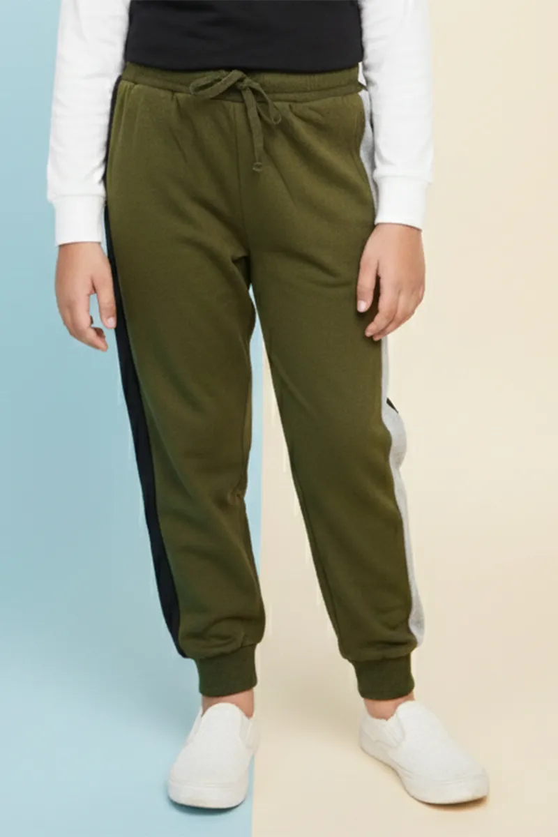 Cotton Blend Color Blocked Pyjama Pant for Girls - Olive CLGBW001OLI78YRS