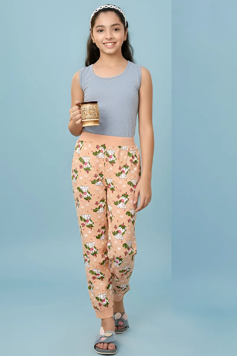 Printed Track Pant for Girls - Peach