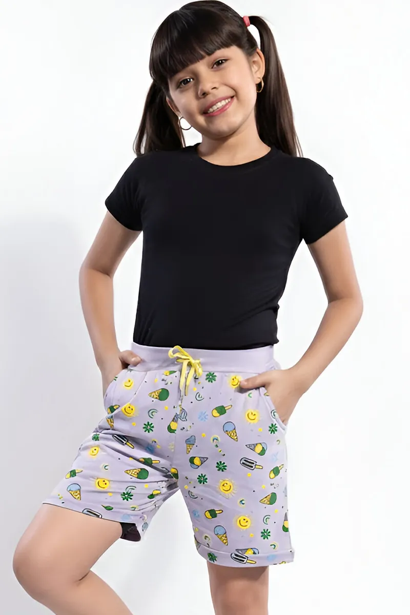 Printed Shorts for Girls - Lavender CLGBW0053LAV910Y