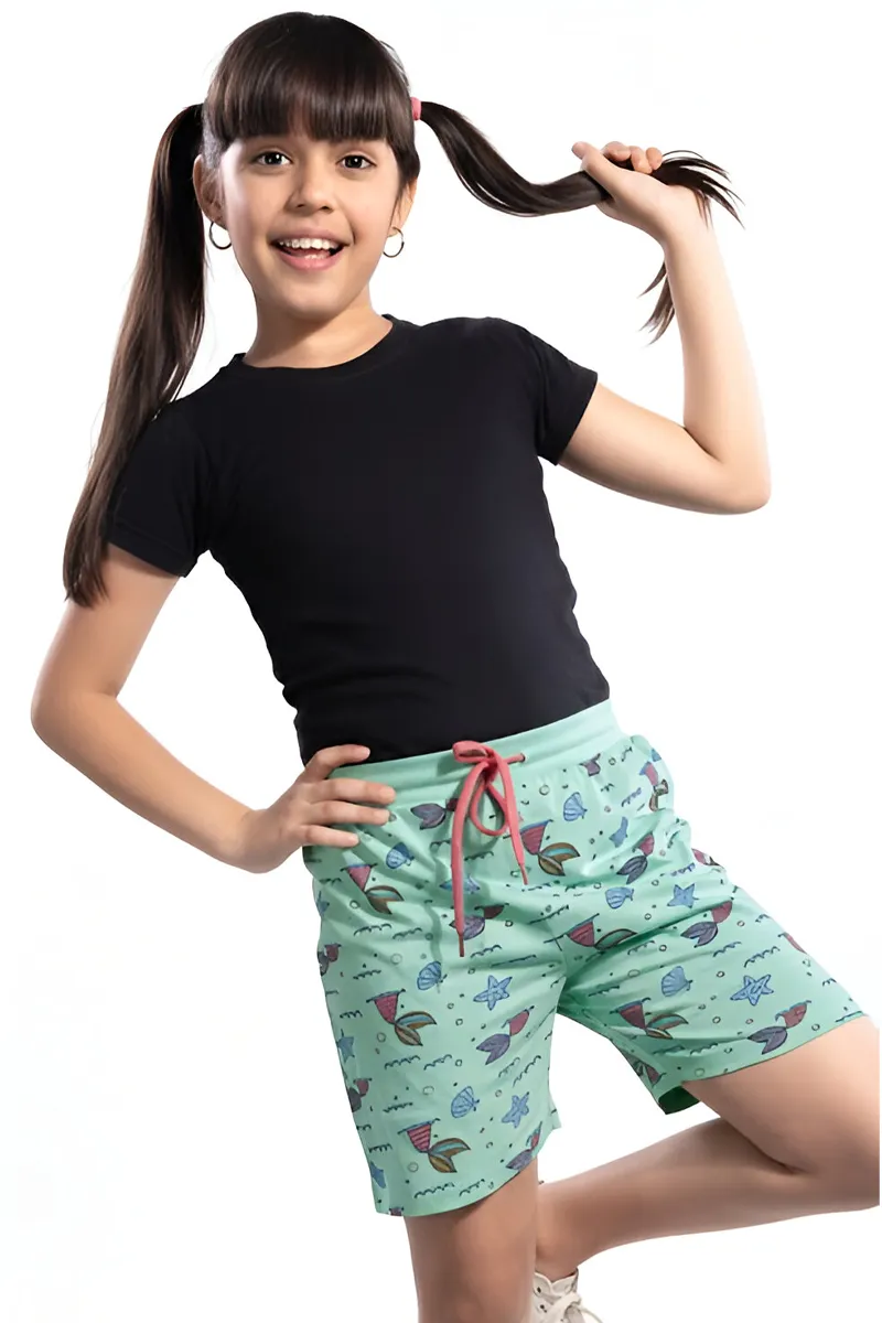 Printed Shorts for Girls - Sea Green