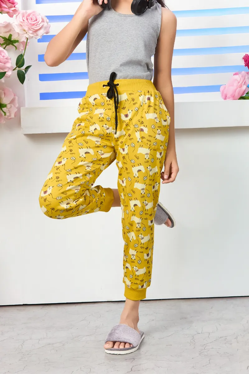 Cotton Printed Track Pant for Girls - Mustard CLGBW0058MUS45YR