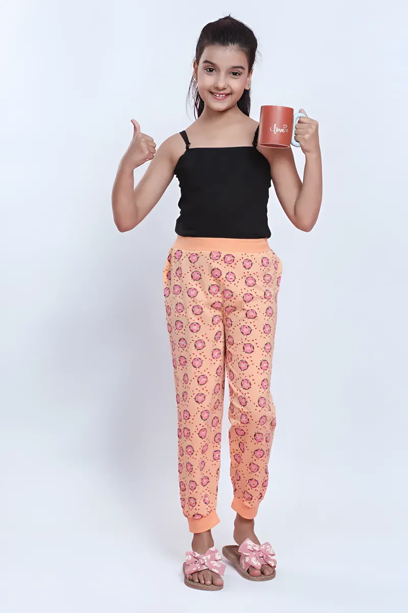 Printed Track Pant for Girls - Orange