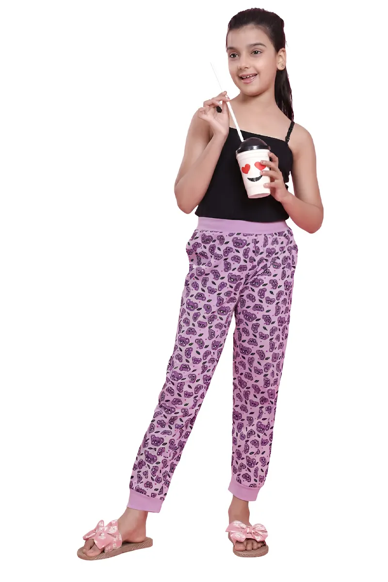 Printed Track Pant for Girls - Purple