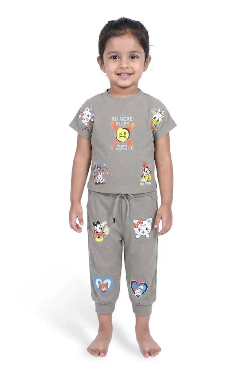 Girl's Cotton Blend Graphic Printed T-Shirt with Pant Set - Sage CLGCS001SAG910YR