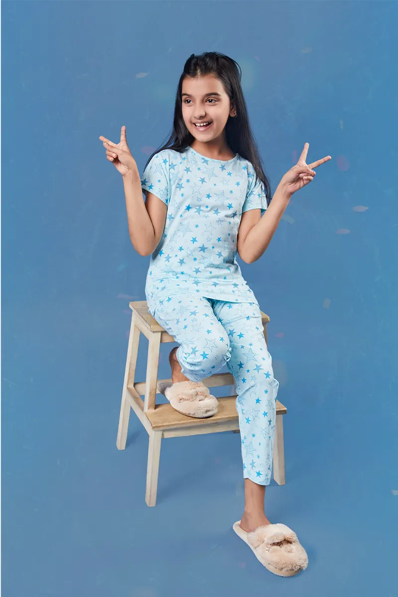 Cotton Printed Top and Pant Set for Girls - Blue CLGCS0021BLU45YRS