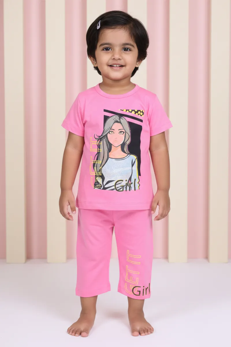 Printed T-Shirt and Pant Set for Girls - Pink CLGCS0040PIN34YR