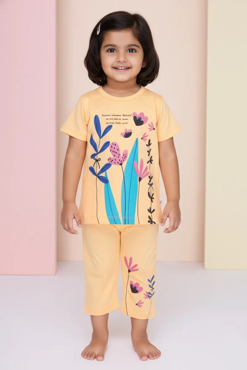 Printed T-Shirt and Pant Set for Girls - Yellow