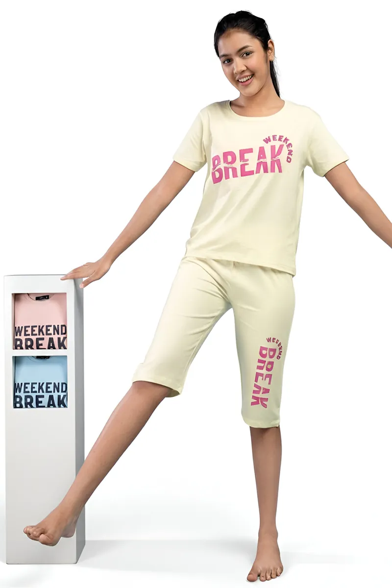 Printed Clothing Set for Girls -Cream CLGCS0059CRE1112