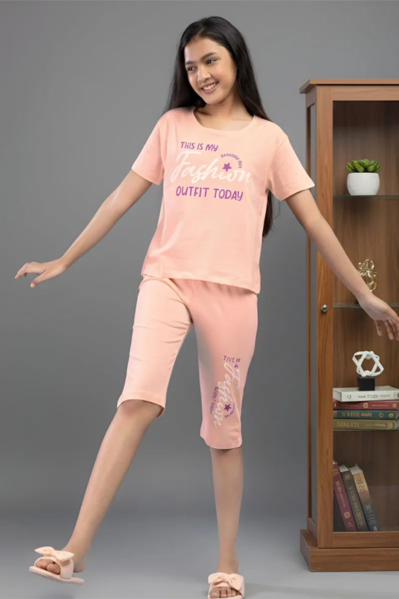 Printed Clothing Set for Girls -Peach CLGCS0061PEA78YR