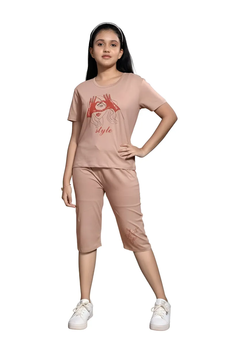 Printed Clothing Set for Girls - Brown