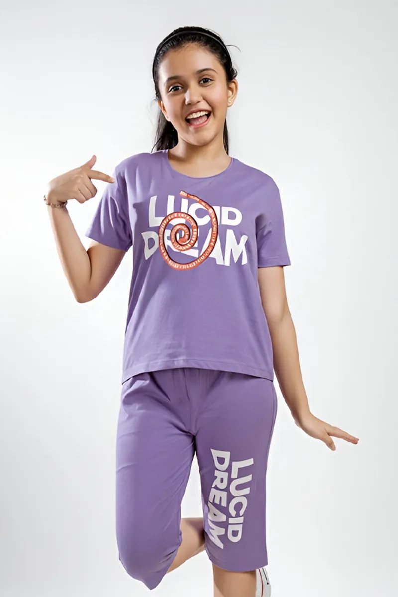 Printed Clothing Set for Girls - Purple CLGCS0074PUR34YR