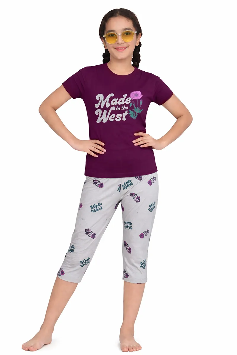 T-Shirt and Capri Pant Set for Girls CLGCS0078BUR78YR