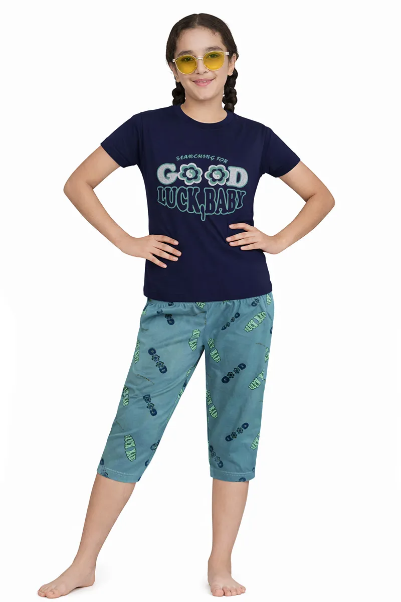 T-Shirt and Capri Pant Set for Girls CLGCS0079NAV34YR