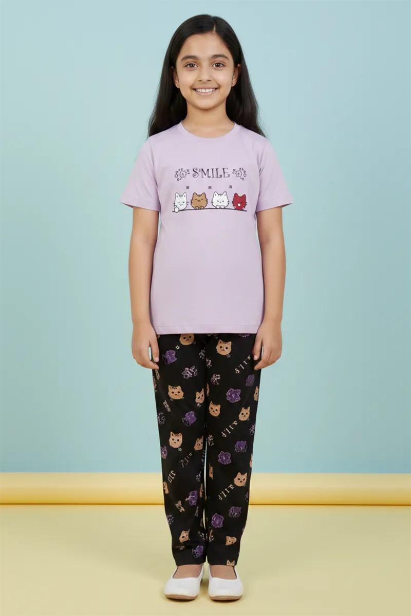 T-Shirt and Full Pant Set for Girls CLGCS0087LAV910Y