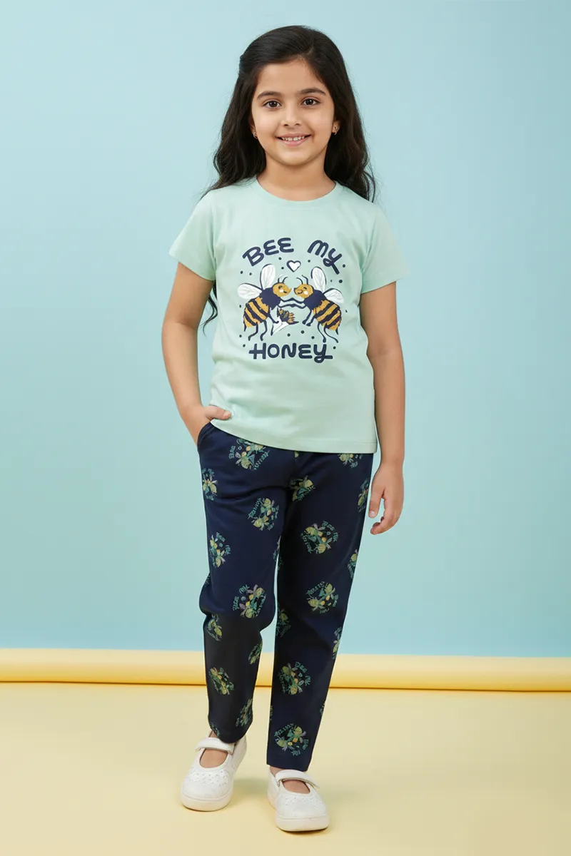 T-Shirt and Full Pant Set for Girls CLGCS0089AQU1112