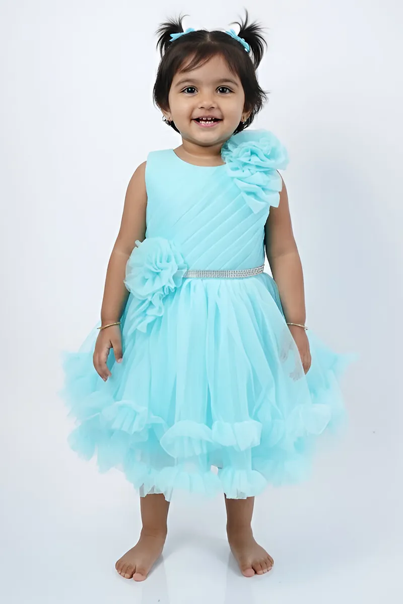 Girl's Polyester Embellished Tulle Party Frock - Sky Blue CLGD0033SKY34YR