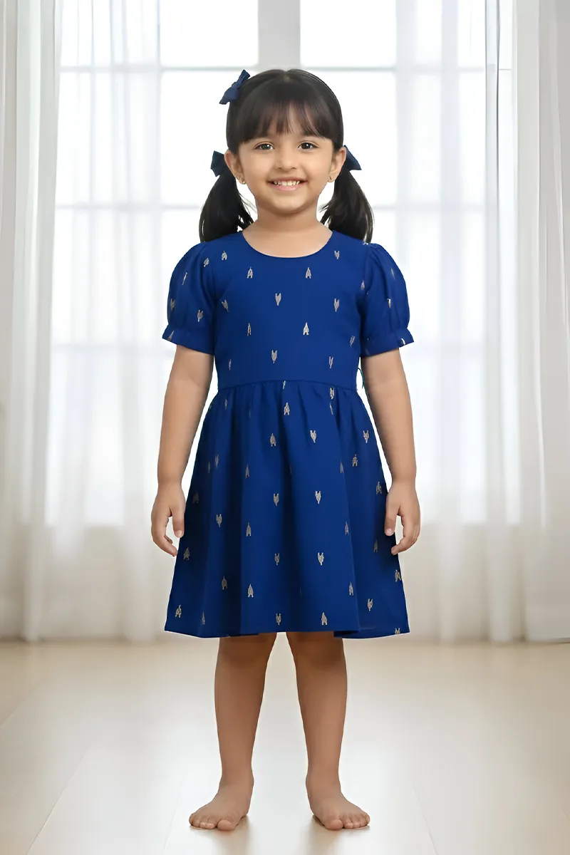 Raw Silk Festive Frock For Girls - Blue CLGD0042BLU12YR