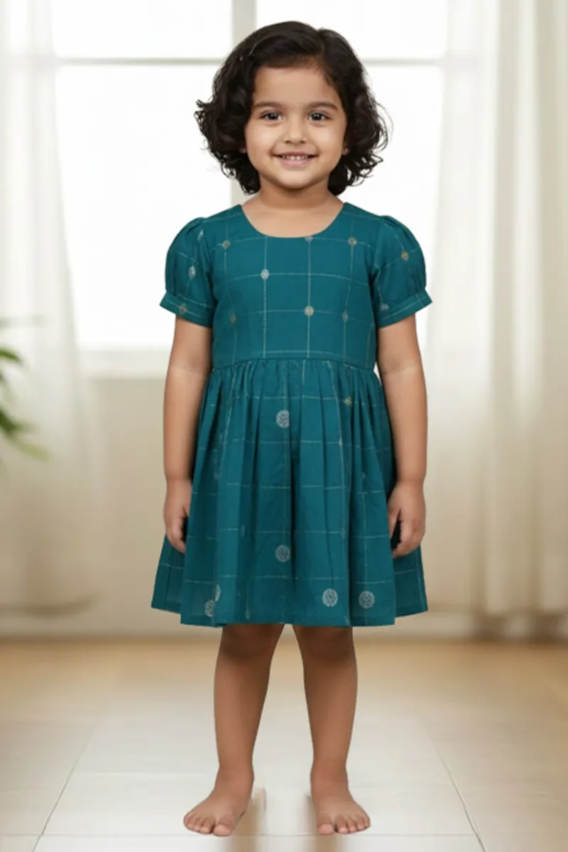 Raw Silk Festive Frock For Girls - Teal CLGD0043TEA56YR