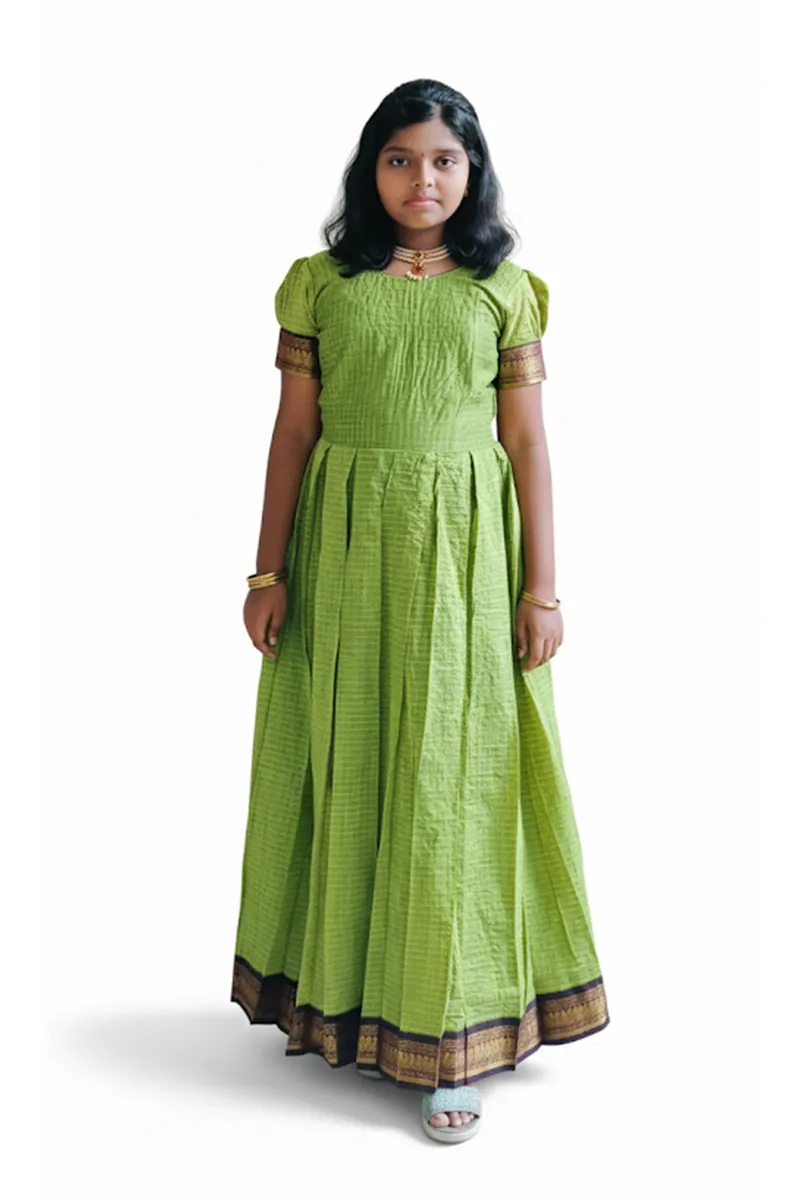 Pure Cotton Long Frock for Girls -  Green