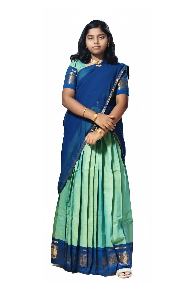 Pure Cotton Lehenga/Half Saree for Girls -  Green