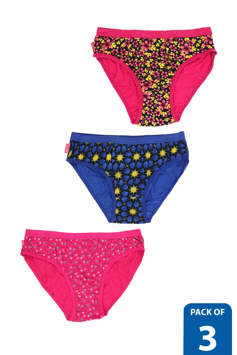 Girls Assorted Pack of 3 Printed Panties