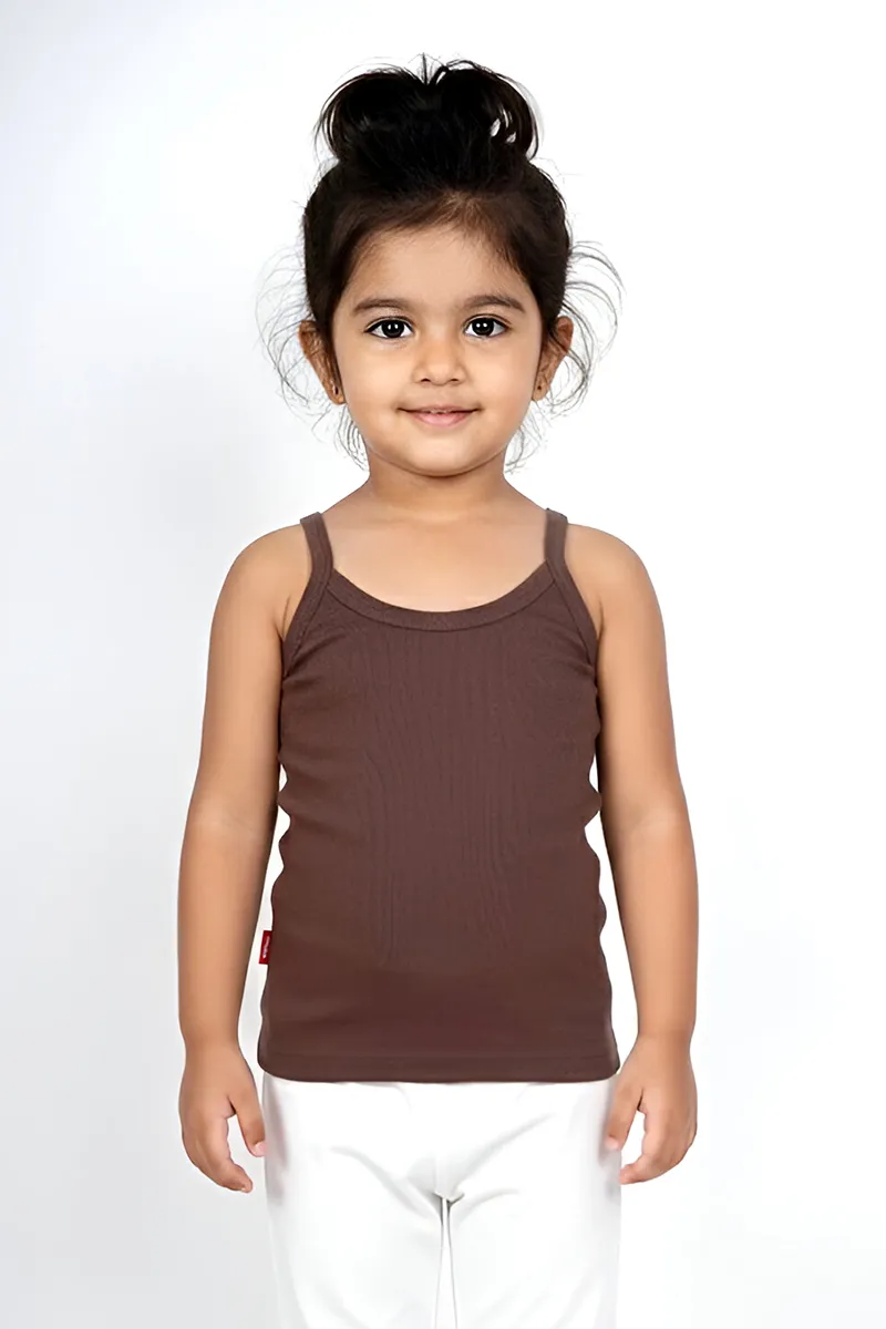Cotton Solid Camisole for Girls - Light Brown CLGIW001LIGBRO56YRS