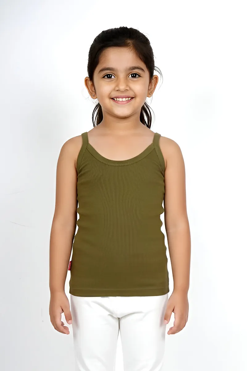 Cotton Solid Camisole for Girls - Olive CLGIW001OLI56YRS