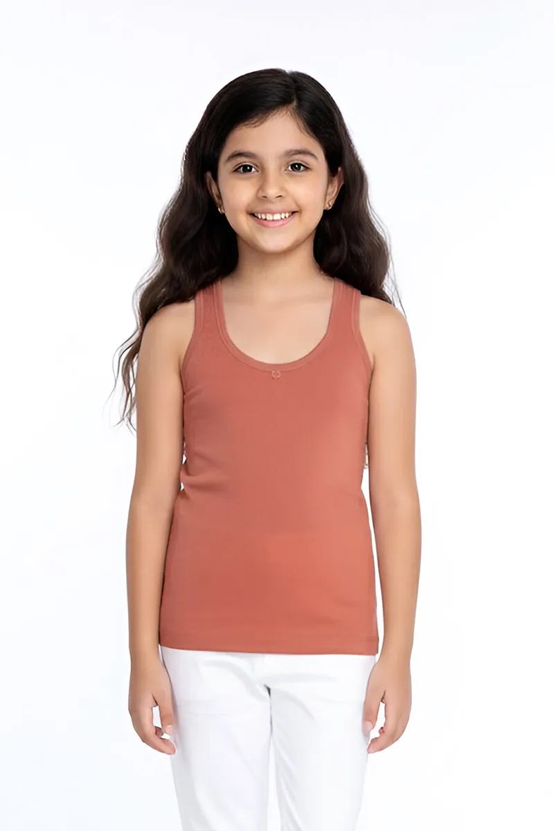 Cotton Solid Camisole for Girls - Brown CLGIW006BRO1012YRS