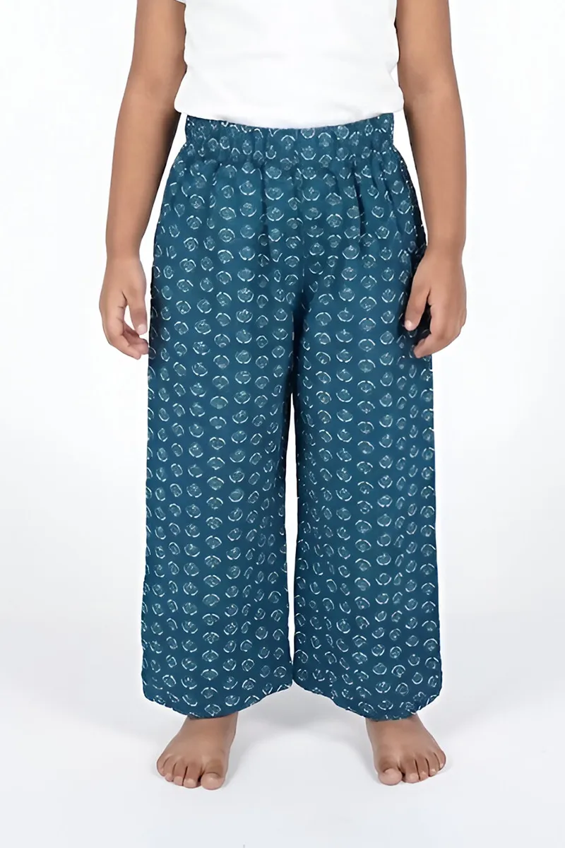 Girl's Cotton Printed Wide Leg Palazzo - Teal