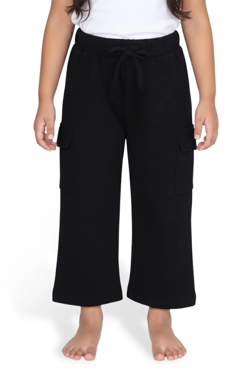 Girl's Cotton Blend Solid Wide Leg Palazzo - Black