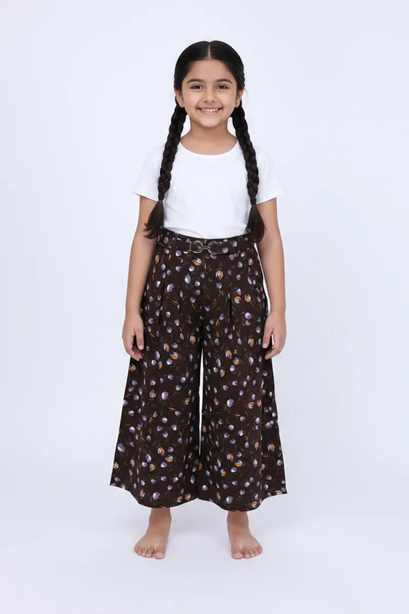 Girl's Rayon Printed Wide Leg Palazzo - Brown CLGP001BRO1516YR