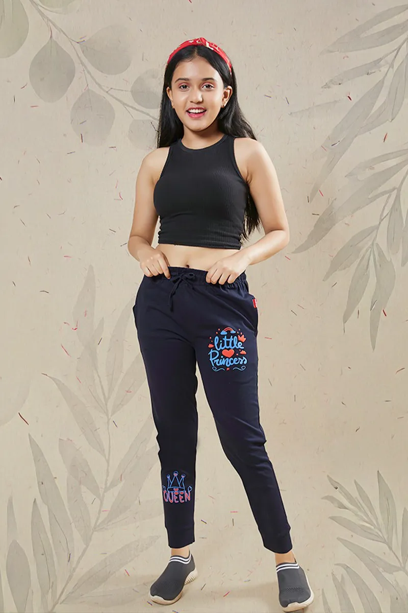 Cotton Jogger Pants for Girls - Navy Blue