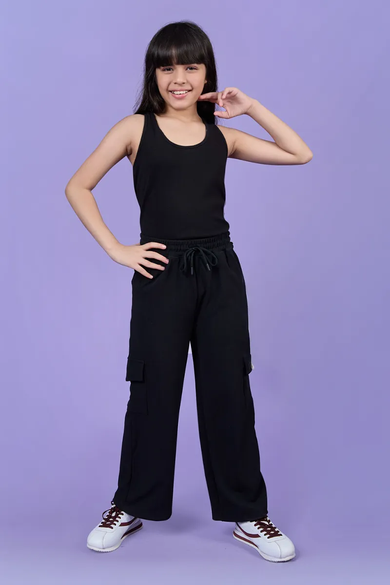  Wide-Leg Cargo Palazzos for Girls - Black CLGP0026BLA67YR