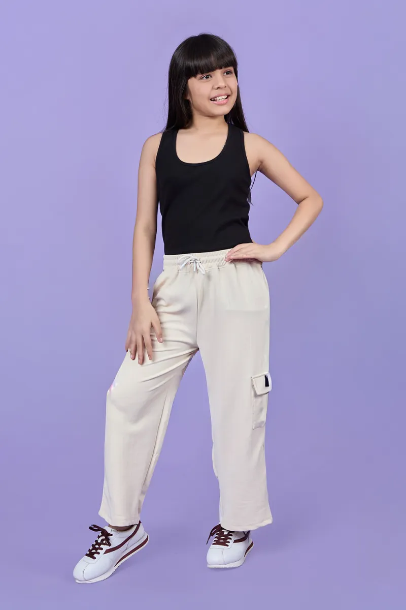 Wide-Leg Cargo Palazzos for Girls - Cream CLGP0026CRE67YR