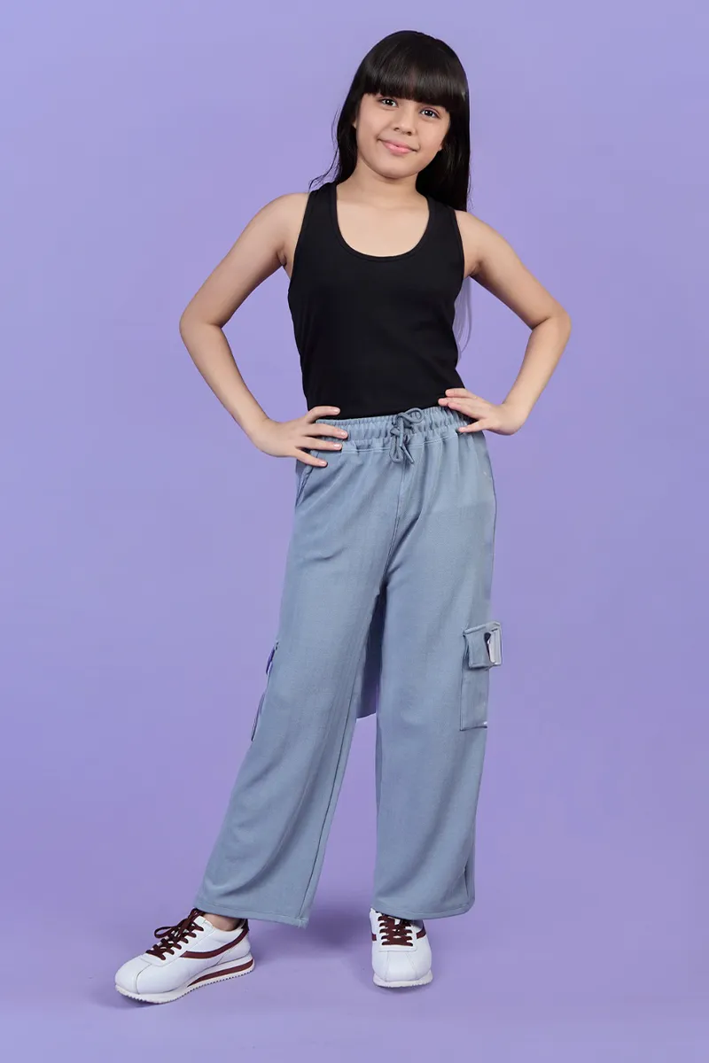 Wide-Leg Cargo Palazzos for Girls - Grey CLGP0026GRE67YR