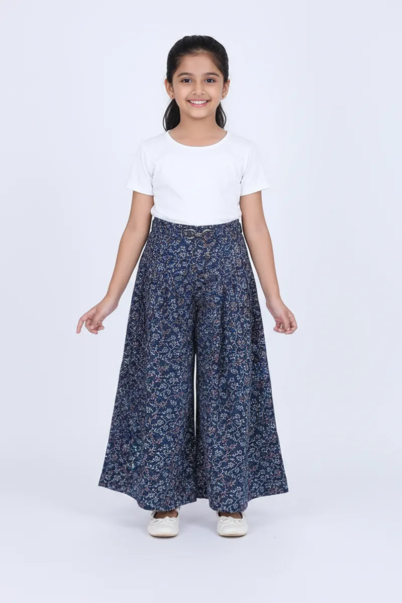 Girl's Rayon Printed Wide Leg Palazzo - Blue Grey CLGP002BLUGRE910YR