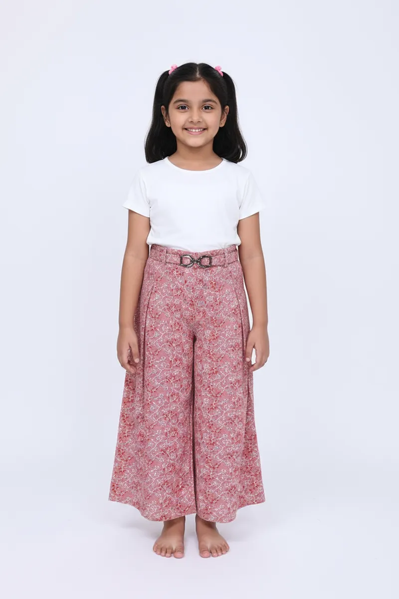 Girl's Rayon Printed Wide Leg Palazzo - Dusty Pink CLGP002DUSPIN1314YR