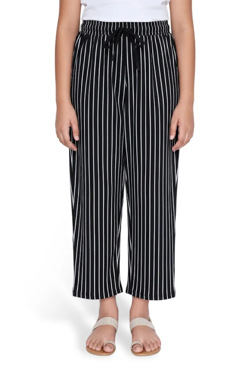 Girl's Polyester Striped Wide Leg Palazzo - Black CLGP009BLA56YR