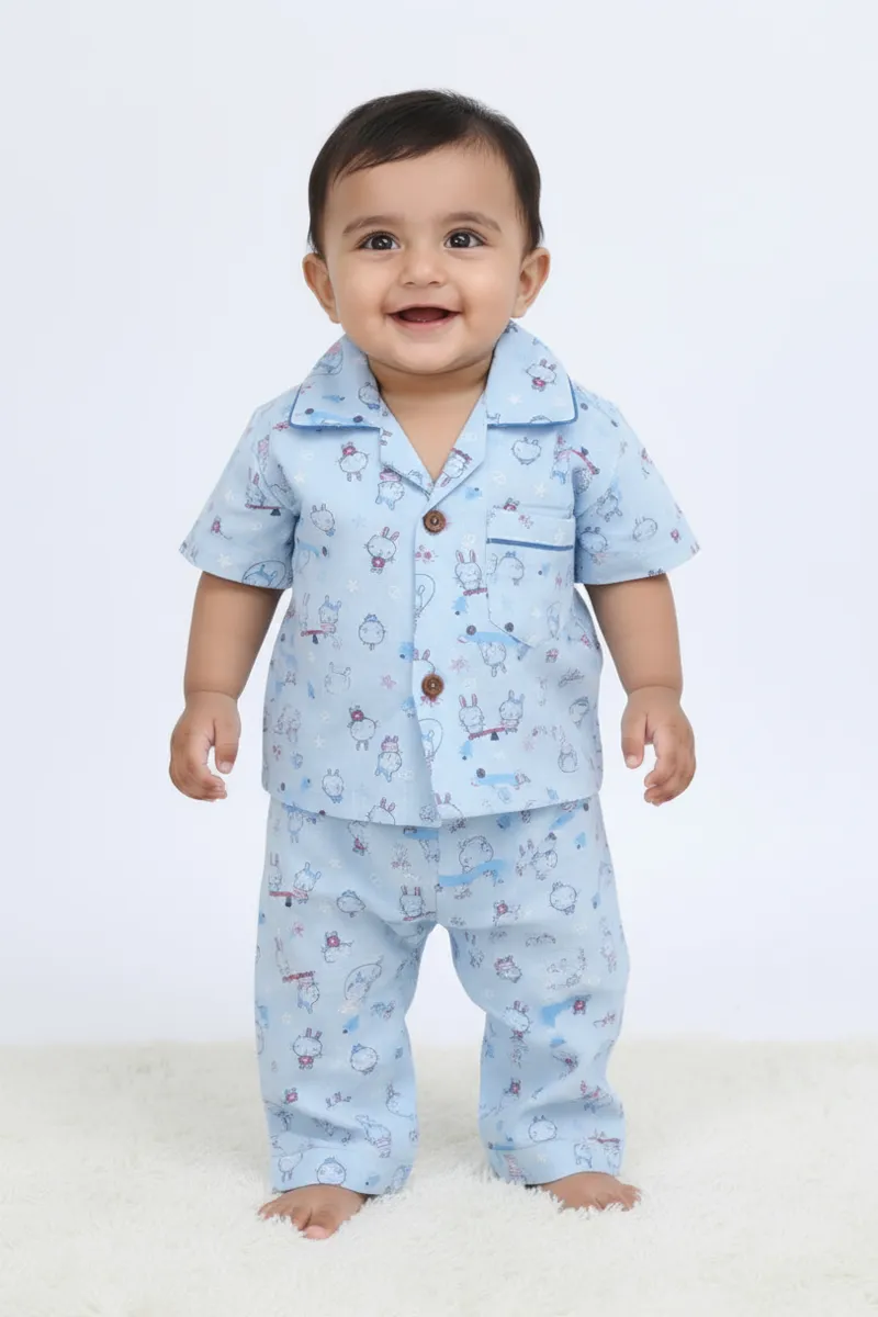 Girl's Cotton Printed Pyjama Set - Blue CLGPS003BLU45YR