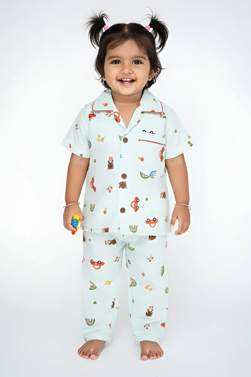 Girl's Cotton Printed Pyjama Set - Green CLGPS004GRN23YR