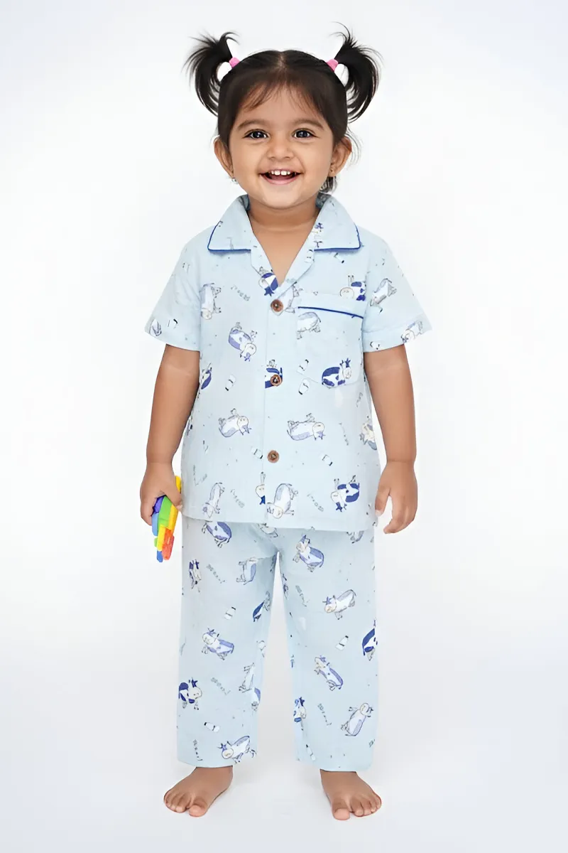 Girl's Cotton Printed Pyjama Set - Blue CLGPS006BLU34YR