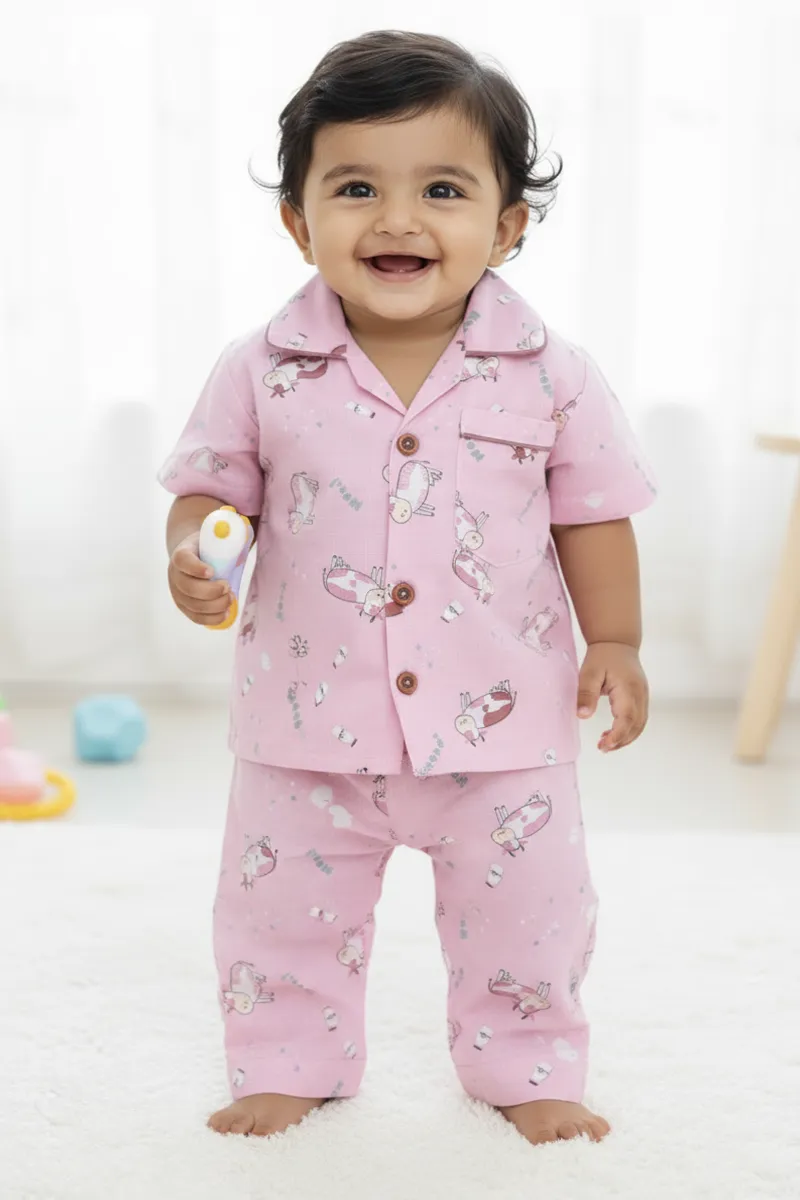 Girl's Cotton Printed Pyjama Set - Dusty Pink CLGPS006DUSPIN45YR