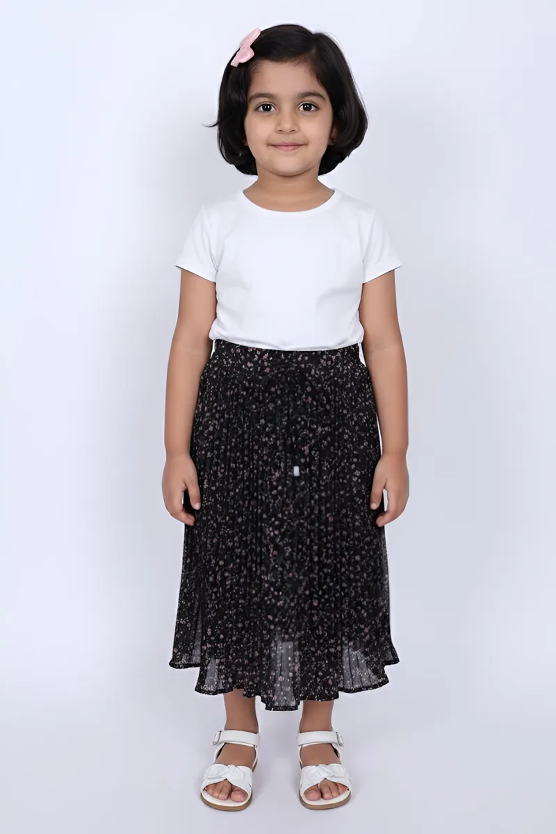Girl's Rayon Printed Flared Skirt - Black