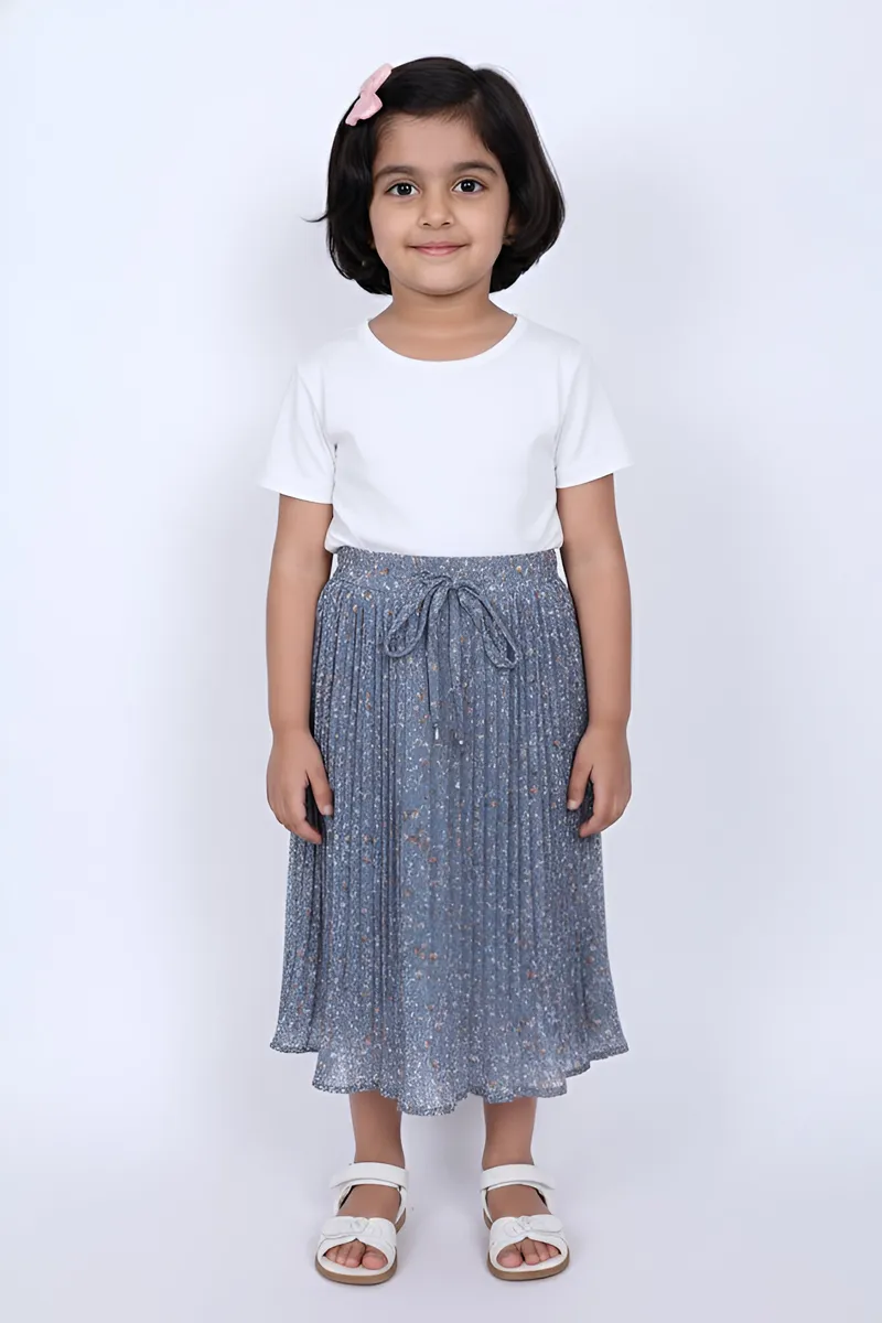 Girl's Rayon Printed Flared Skirt - Blue Grey CLGS001BLUGRE1314YR
