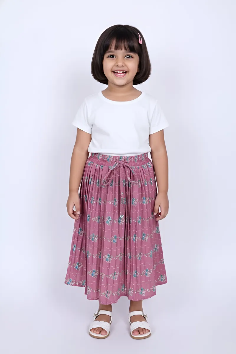 Girl's Rayon Printed Flared Skirt - Lavender