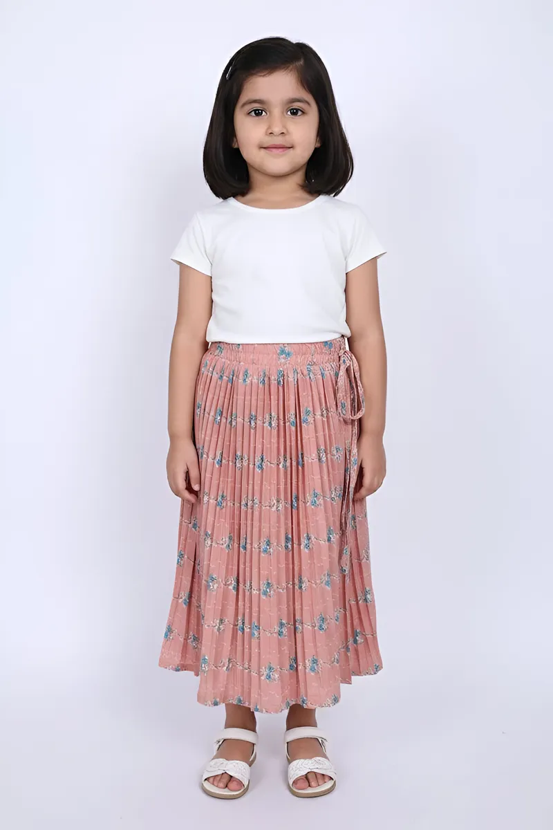 Girl's Rayon Printed Flared Skirt - Peach CLGS005PEA910YR