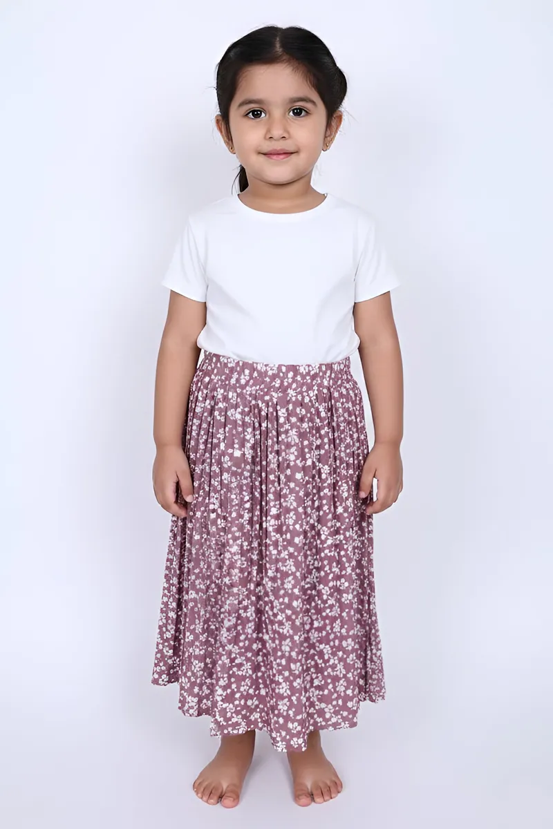 Girl's Polyester Printed Flared Skirt - Mauve CLGS006MAU45YR