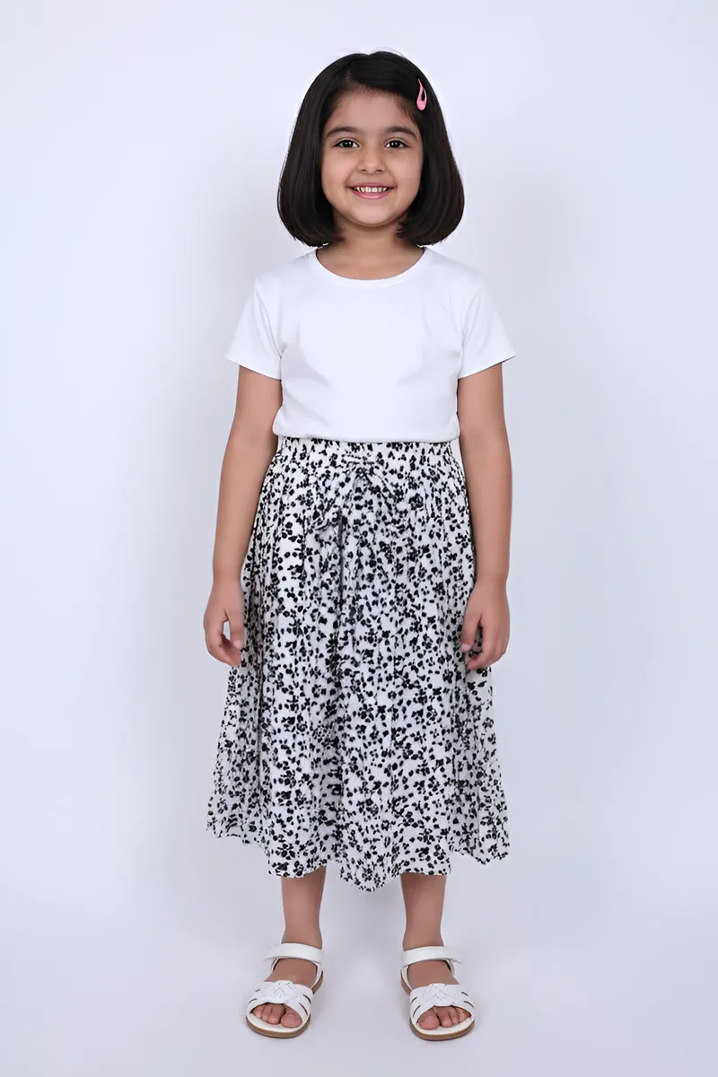 Girl's Polyester Printed Flared Skirt - White CLGS006WHI45YR