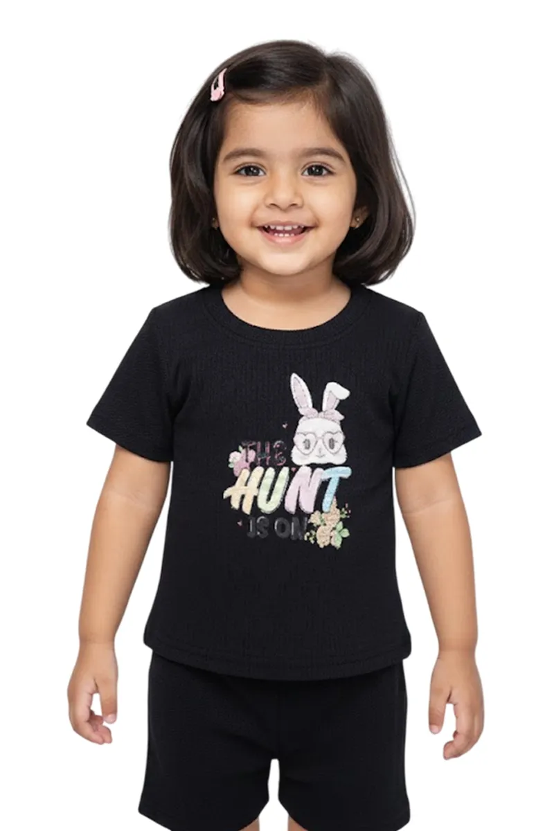 Girl's Cotton Blend Graphic Printed Top - Black CLGT0011BLA45YR