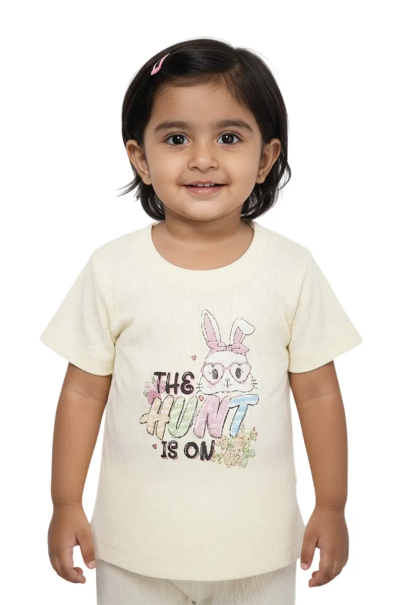 Girl's Cotton Blend Graphic Printed Top - Light Yellow